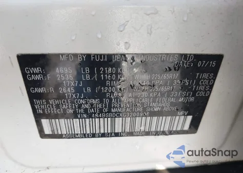 2016 Subaru Outback 2.5I Premium из США, поврежденный, VIN 4S4BSBDCXG3200908